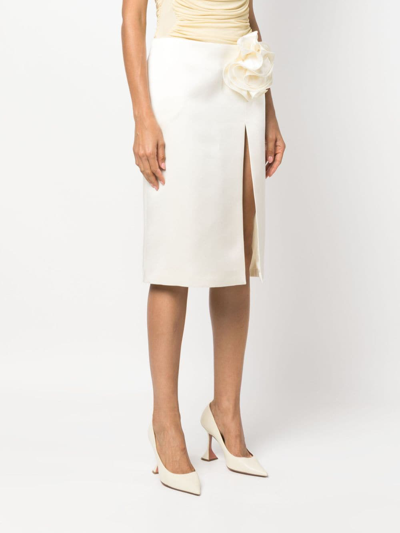 Shop Magda Butrym Floral-appliqué Silk-blend Skirt In Neutrals