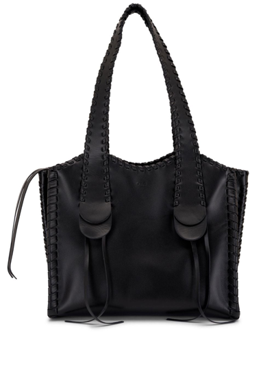 Shop Chloé Mony Leather Tote Bag In Black