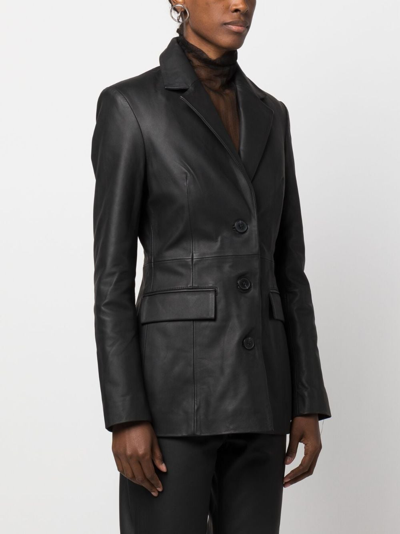 Shop Remain Single-breasted Leather Blazer In Black