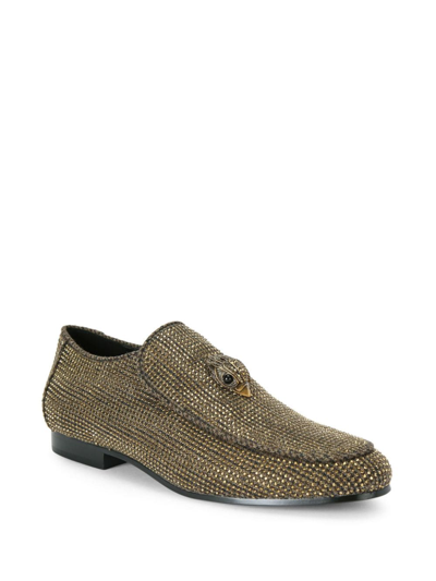 Kurt Geiger London Mens Dark Brown Hugh Eagle-embellished Herringbone Woven Loafers In Brown