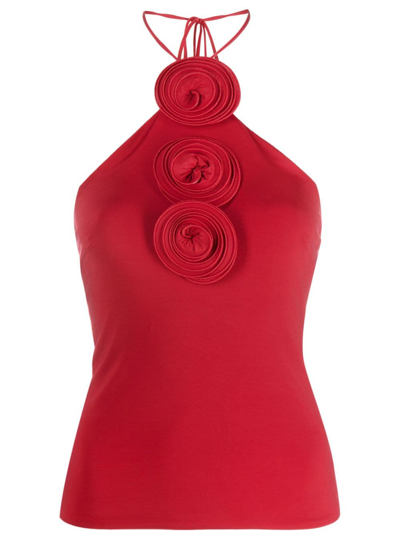 Shop Magda Butrym Floral-appliqué Halterneck Top In Red