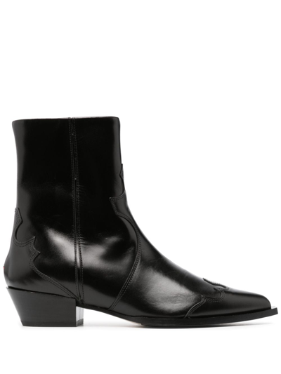 Shop Aeyde Western-style Leather Ankle Boots In Black