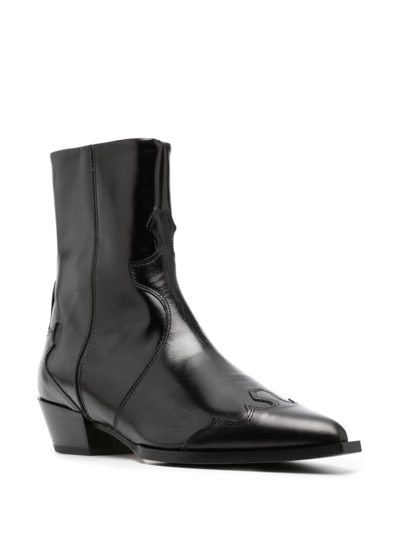Shop Aeyde Western-style Leather Ankle Boots In Black