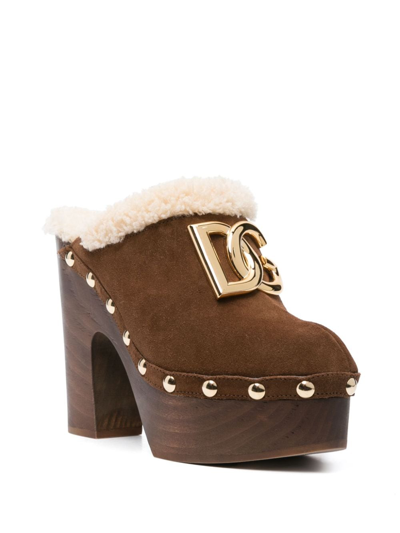 Shop Dolce & Gabbana 130mm Suede Platform Clogs In Brown