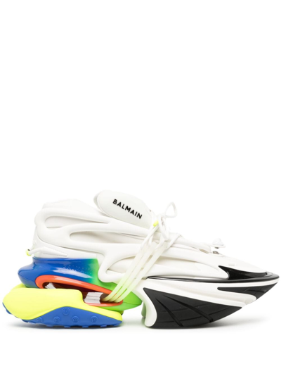 Shop Balmain Unicorn Colour-block Sneakers In White