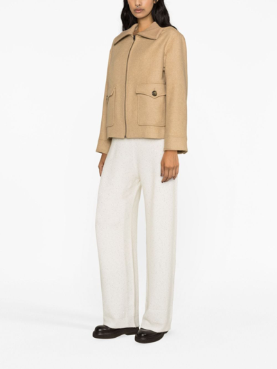 Woolrich Zip-up Ribbed-collar Jacket In Neutrals