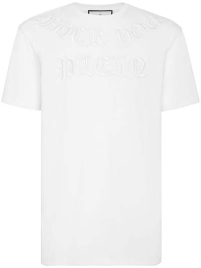 Shop Philipp Plein Gothic Logo-embossed T-shirt In White