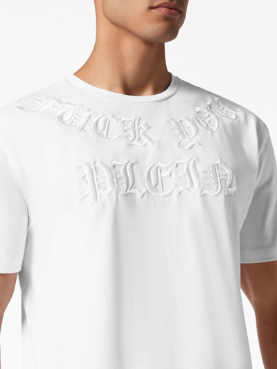 Shop Philipp Plein Gothic Logo-embossed T-shirt In White