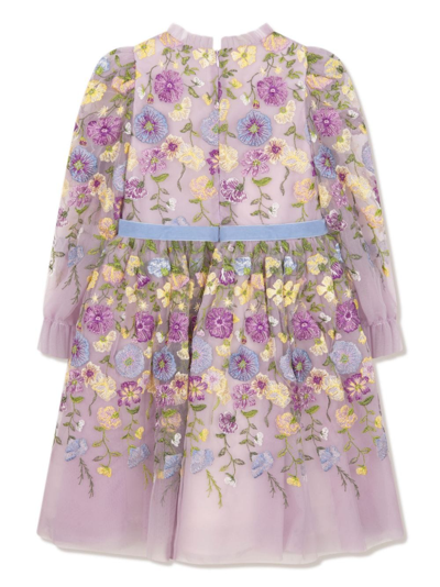 Shop Marchesa Couture Floral-embroidered Tulle Dress In Purple