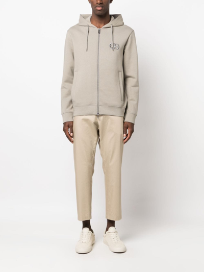 Emporio Armani Logo-embroidered Drawstring Hoodie In Grey