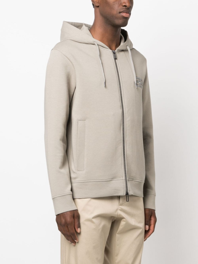 Emporio Armani Logo-embroidered Drawstring Hoodie In Grey
