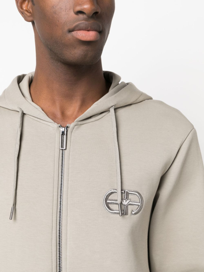 Emporio Armani Logo-embroidered Drawstring Hoodie In Grey