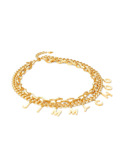 Shop Jimmy Choo Logo-lettering Chain Necklace In Gold