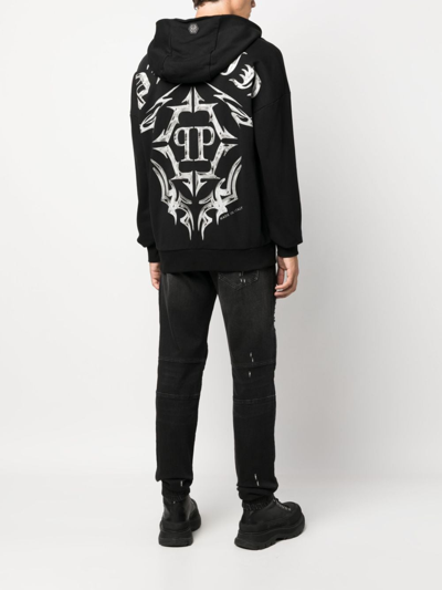 Philipp Plein Chrome Logo-print Hoodie In Black