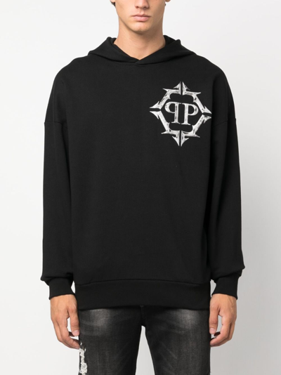 Philipp Plein Chrome Logo-print Hoodie In Black