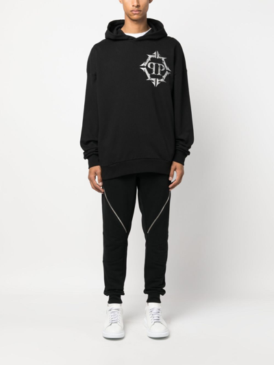 Shop Philipp Plein Chrome Logo-print Cotton Hoodie In Black