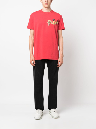 Shop Philipp Plein Logo-print Cotton T-shirt In Red