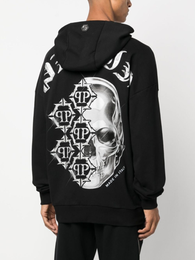 Shop Philipp Plein Chrome Logo-print Cotton Hoodie In Black