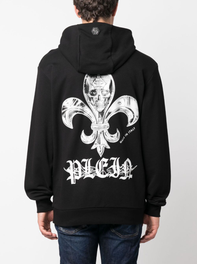 Philipp Plein Chrome Skull-print Cotton Hoodie In Black