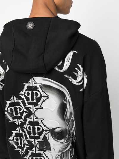Shop Philipp Plein Chrome Logo-print Cotton Hoodie In Black