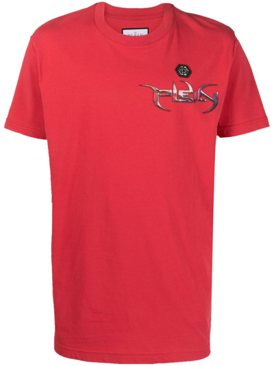 Shop Philipp Plein Logo-print Cotton T-shirt In Red