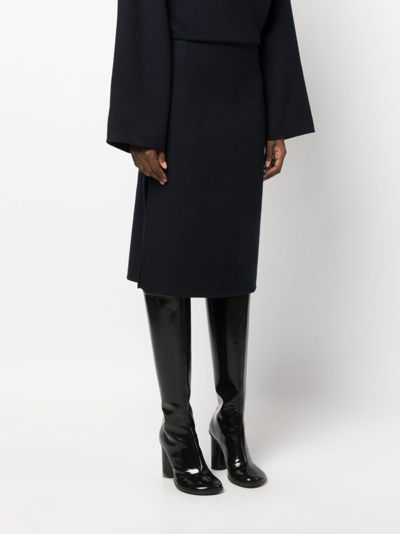 Shop Totême Side-slit Wool Straight Skirt In Blue