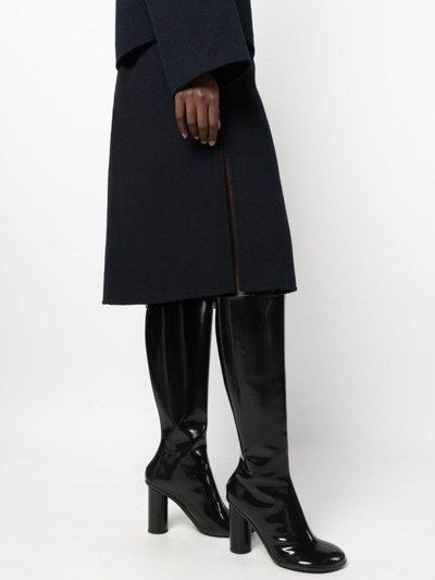 Shop Totême Side-slit Wool Straight Skirt In Blue