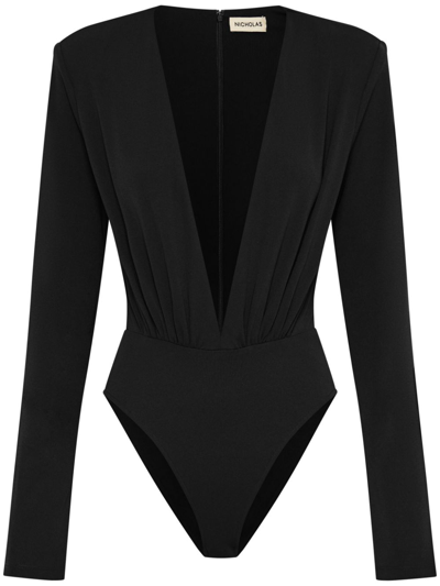 Shop Nicholas Amaretta Plunge-neck Bodysuit In Black