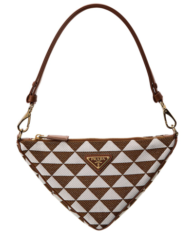 Shop Prada Triangle Mini Canvas & Leather Shoulder Bag In Brown