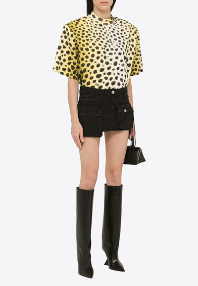 Shop Attico Cheetah Print T-shirt With Padded Shoulders In Yellow