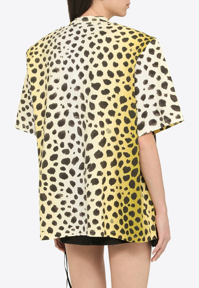 Shop Attico Cheetah Print T-shirt With Padded Shoulders In Yellow