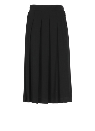 Shop Msgm High Waisted Pleated Midi Skirt In Black