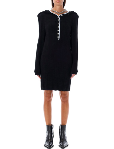Shop Y/project Hooded Ribbed Knitted Mini Dress In Black