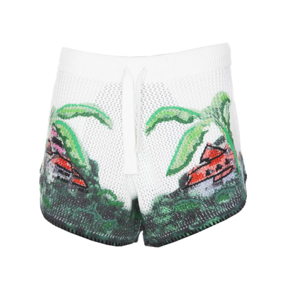 Shop Amiri Palm Embroidered Drawstring Shorts In Multi