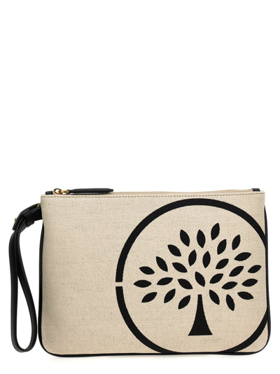 Shop Mulberry Tree Printed Zipped Clutch Bag In Beige