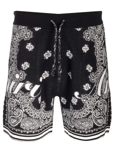 Shop Amiri Paisley Printed Ribbed Shorts In Black