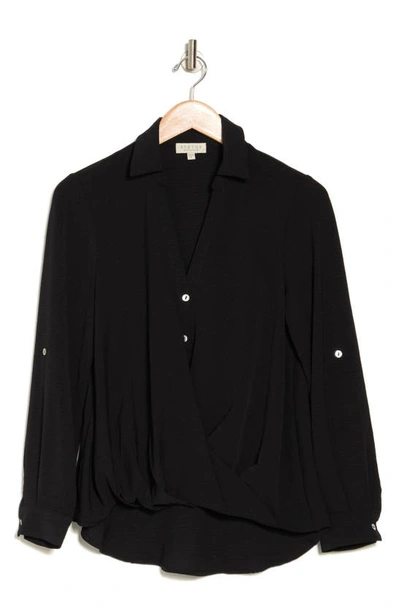 Shop Chenault Surplice Long Sleeve Wrap Top In Black