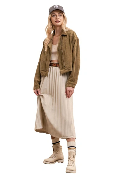 Shop Blu Pepper Corduroy Crop Moto Jacket In Olive