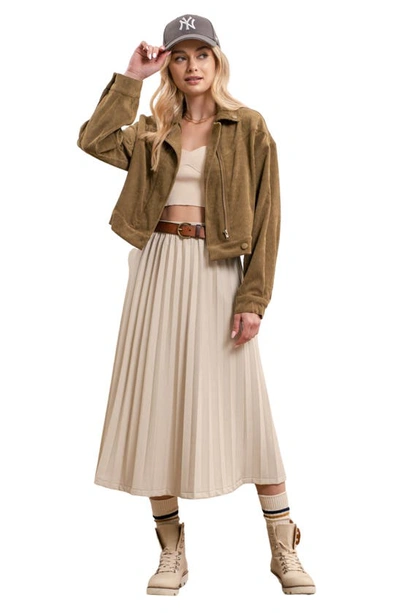 Blu Pepper Corduroy Crop Moto Jacket In Olive