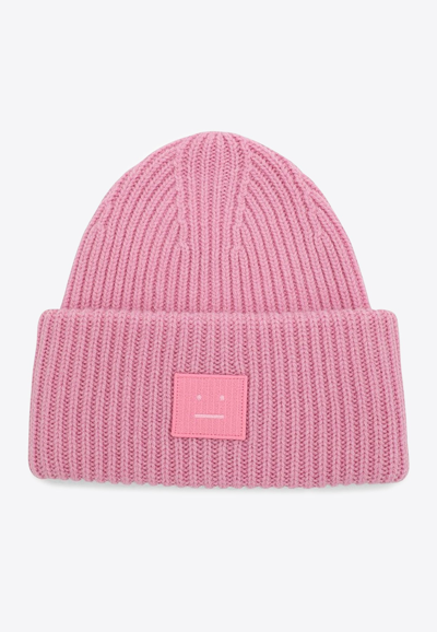 Shop Acne Studios Face Logo Patch Wool Beanie In Pink