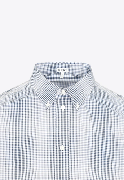 Shop Loewe Faded Check Long-sleeved Shirt In Blue