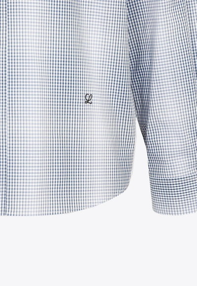 Shop Loewe Faded Check Long-sleeved Shirt In Blue