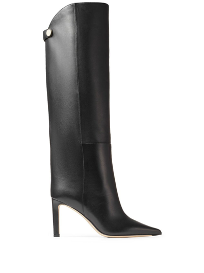 Shop Jimmy Choo Alizze 85 Leather Boots - Women's - Goat Skin/rubber/lamb Skin/calf Leather In Black