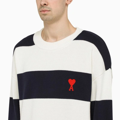 Shop Ami Alexandre Mattiussi Ami Paris Ami De Coeur Striped Crew-neck Sweater In Blue
