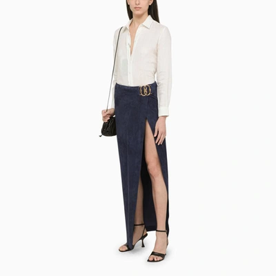 Shop Bally Suede Skirt In Blue