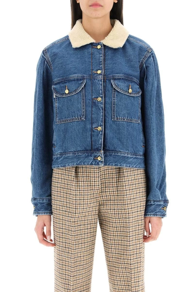 Shop Blazé Milano Blaze Milano 'shire Sapphire' Denim Jacket With Teddy Fleece Lining In Blue