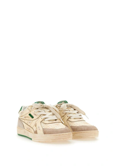 Shop Palm Angels "vt University"  Leather Sneakers In White
