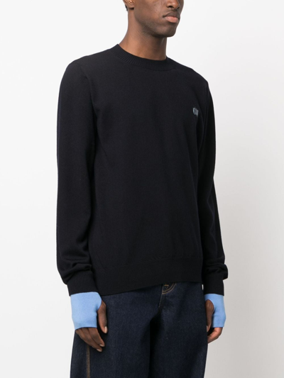 Off-white Wool Logoed Sweater With Layered Sleeves In Blau