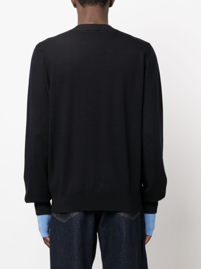 Off-white Wool Logoed Sweater With Layered Sleeves In Blau