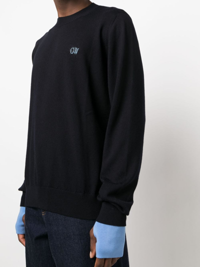 Off-white Wool Logoed Sweater With Layered Sleeves In Blau